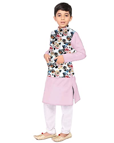 Image of Os Men's & boy kurta pyjama set with nerhu jackets (Multi printed) in cotton (baap beta|father son|)