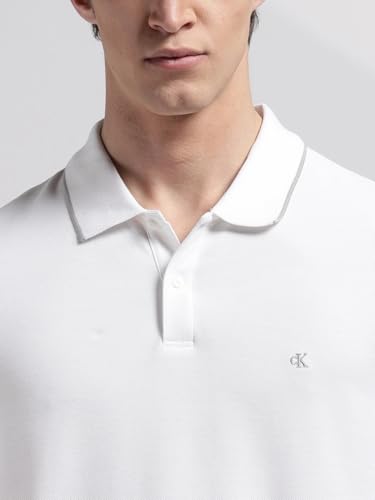 Image of Calvin Klein Jeans Solid Regular Fit Cotton Polo T-Shirt Breezy Blue