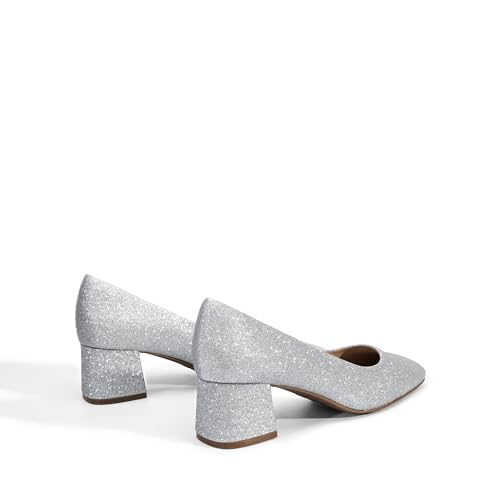 DREAM PAIRS Women's Low Chunky Heels Square Toe Pumps Comfortable Slip On Dress Shoes Wedding Party Office Shoes4