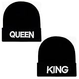 SAIIURV 2 Pezzi King Queen Berretto Uomo Donna Berretto Invernale Beanie Cappello Maglia Caldo e Confortevole Cappello da Coppia per Regali di Natale Coppia (IT, Testo, Taglia Unica, Nero)