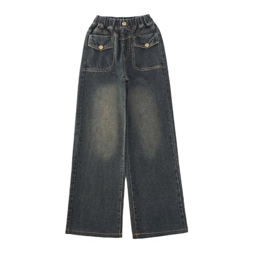 Jeans for Girls Baggy Wide Leg Cute Bow High Elastic Waisted Denim Pants Y2K Boyfriend Skater Streetwear 5-17Y3