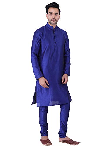 Image of HUZUR Men's Silk Solid Straight Long Kurta Pyjama Set| Ethnic Wear
