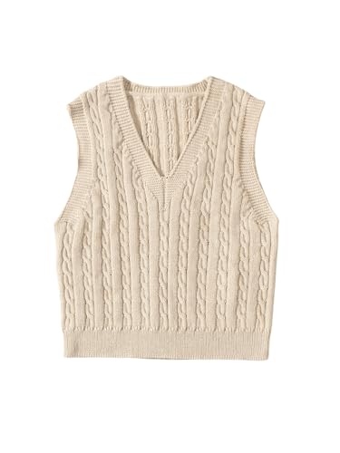 MakeMeChic Girl's Fall Cable Knit Vest Tops V Neck Sleeveless Cute Cropped Sweater Vest