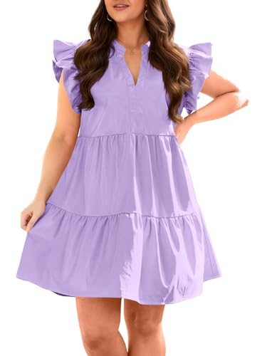 Fisoew Plus Size Dresses for Women Summer Ruffle Short Sleeve