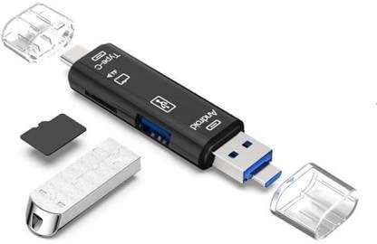 FAB Innovations 5-in-1 OTG Card Reader Micro USB Type-C TF Card Reader Card Reader (Black)