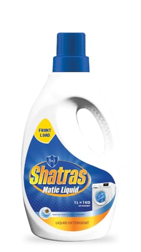 Image of Shatras Matic Liquid Detergent For Fabric Care, 100% Tough Stain Removal In Front Load Machines, For All Types Fabric (Blue 1), 1 liter