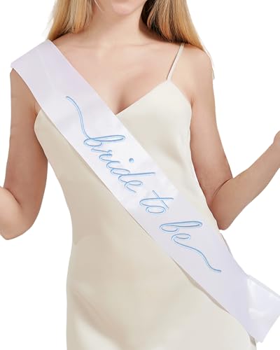 Embroidered Bride to Be Embroidered Sash White & Light Blue Bride Sash for Bridal Party Accessory