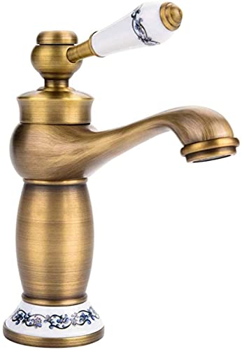 MUMUMI Faucets,Basin Faucet Hot And Cold Water, Sink Faucet Chrome Faucet Bath, Bathroom Faucets Bathroom Faucets Single Lever Basin Mixer/Latón Antiguo Cover