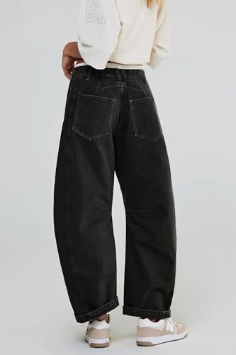 Allimy Womens Jeans Mid Rise Barrel Leg Vintage Jeans for Women Trendy 2025 Denim Pants Non Stretch4