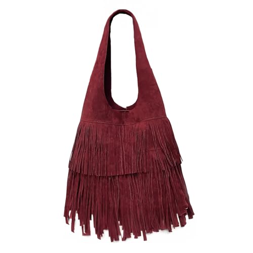 Fringe Suede Purse Slouchy Tote Bag Tassel Soft Hobo...