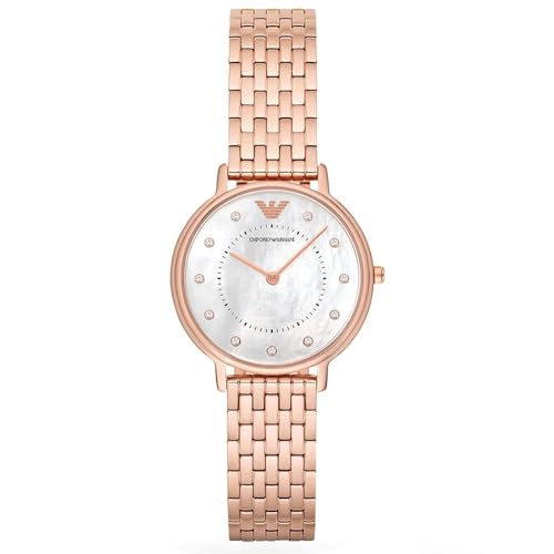 Emporio Armani Orologio da donna, movimento a due lancette, cassa in acciaio inossidabile oro rosa da 32 mm con bracciale in acciaio inossidabile, AR11006