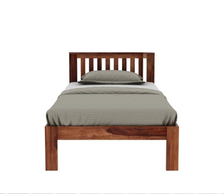 Image of BM WOOD FURNITURE Solid Sheesham Wood Single Bed Without Storage - Elegant and Functional Bedroom Furniture (Honey Finish)
