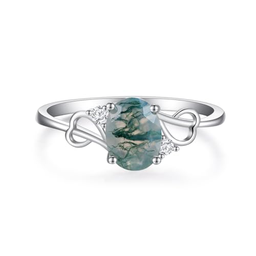 Natural Moss Agate Ring 925 Sterling Silver Heart Promise Engagement Wedding Rings for Women Birthday Jewelry Gifts