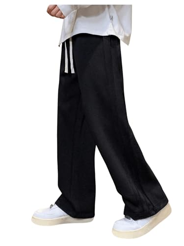 OYOANGLE Men's Textured Elastic Drawstring Waist Straight Leg Pants Casual Track Pants Sweatpants