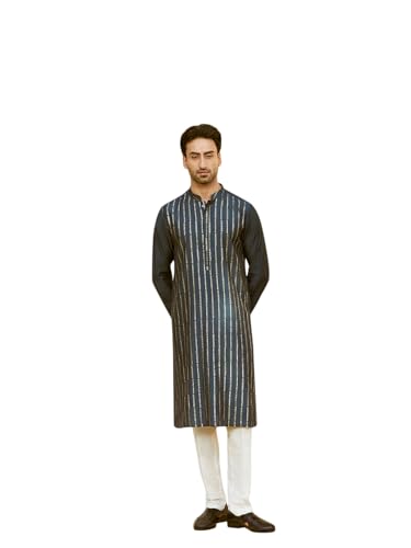 Image of See Designs Men Full Sleeve Chanderi Silk Sequins Mandarin Collar Side Slit Kurta