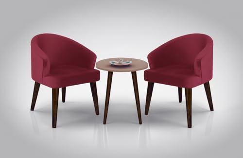 Image of DaneWood Wooden Upholstered Dining Chair Set of 2 | Accent Chair for Living /Drawing Room, Bedroom & Office | Upholstery Barrel Arm Chair with Velvet Fabric | Sheesham Wood Legs, Maroon