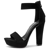 Shoe Land SL-Cutesy Women's Platform Heels Chunky Block High Heeled Sandals Open Toe Ankle Strappy High Heels Black Red Chunky Platform Heels for Prom Wedding Party, Black, Size 8.0