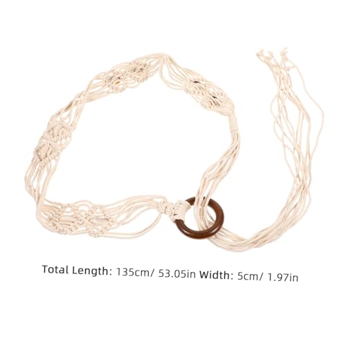 FRCOLOR Boho Handmade Woven Waist Belt for Women with Shell Wood Buckle Decorative Wax Rope Band for Dresses Skirts Jeans Elegant Costume Accessory for Teen and Ladies2