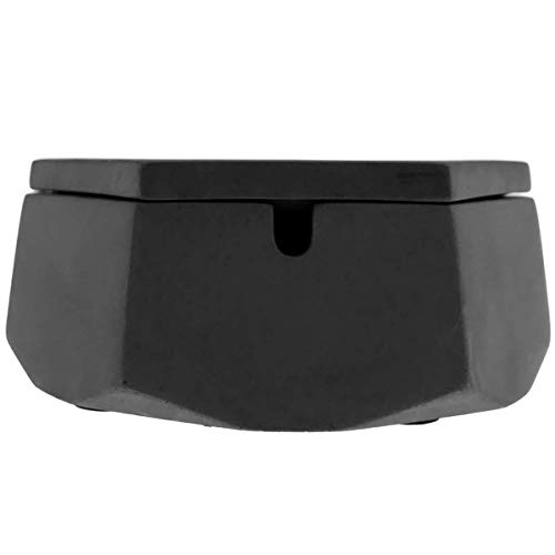 FREELOVE AIGUAN Cement Cigarette Ashtray, Concrete Geometric Ash Tray with Lid & Stainless