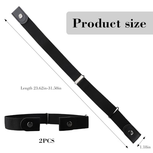 panthra Buckleless Belts for Women, 2 PCS Invisible Belt for Women, Unisex No Buckle Belt, Good Elasticity to Adapt to Different Waist Sizes (Black)2