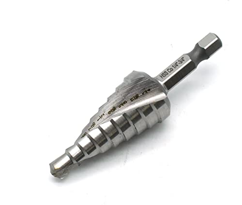 Image of TEMO M35 Cobalt Spiral Flute Step Drill Unibit, 9 Size 1 /4 Inch To 3 /4 Inch, 1 /4 Inch Hex Shank