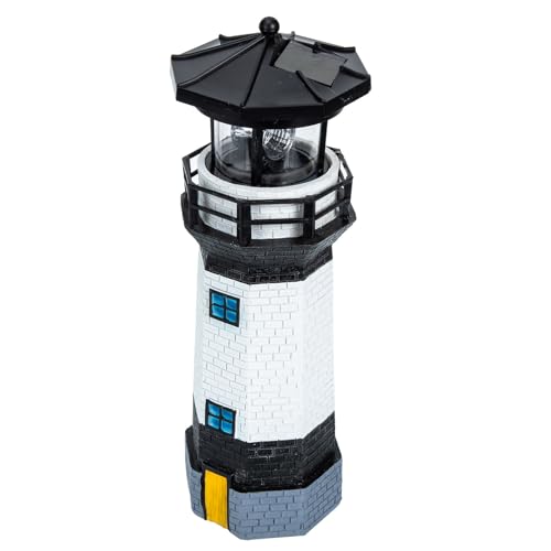 Didiseaon Lámpara Solar Decorativa de Resina Negro y Blanco Luz LED Giratoria para Jardín Patio y Césped Lámpara Solar para Exteriores Diseño Estilo Americano Adorno para Terraza