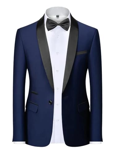 Mens Blazer Slim Fit Tuxedo Suits Jacket Shawl Collar Solid Wedding Dinner Prom One Button Coat 6