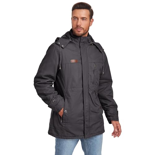 Mens Jacket Winter Casual Fleece Lined Cotton Thick Military Tactical Hooded Work Coats with Cargo Pockets2