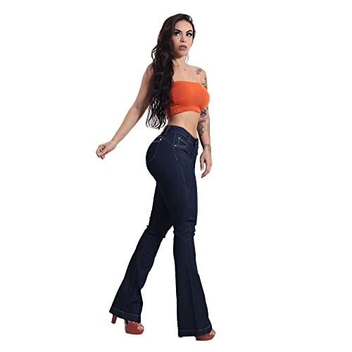 Kit 4 Calça Flare Feminina Jeans Com Licra Levanta Bumbum Azul Marinho-Branco-Preto-Azul Escuro Amac