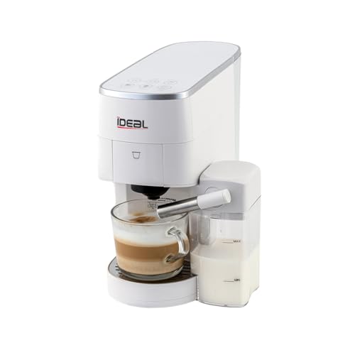 Ideal Brew Bella espresso Capsule Coffee Powder, maker, coffee machine for honey, 20 bars with frothing milk, Machine Espresso, cappuccino, latte Cafe Like at Home White