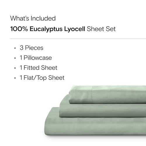 Sijo AiryWeight Tencel Sheet Set, 100% Lyocell Derived from Eucalyptus, Buttery Soft, Architectural Digest 2022 Best Cooling Sheets Winner - 3pc - 1 Pillowcase 1 Fitted 1 Top (Sage, Twin XL)