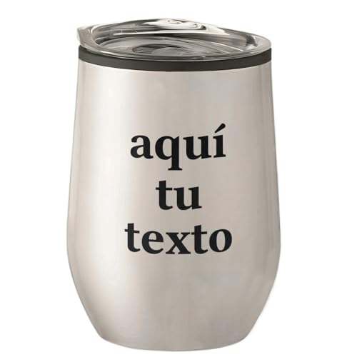 Lasernauten Taza de acero inoxidable de doble pared personalizada con grabado – 3 modelos a elegir (asa mosquetón 220 ml, asa clásica 280 ml, vaso térmico con tapa 350 ml)