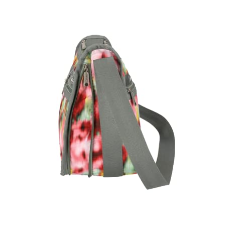LeSportsac Chasing Flowers Deluxe Everyday Crossbody Bag + Cosmetic Bag, Style 7507/Color E546, Vibrant Tropical Soft Focus Flowers, Bokeh Style Art In Motion, Raspberry, Avocado & Sunny Yellow Blooms4