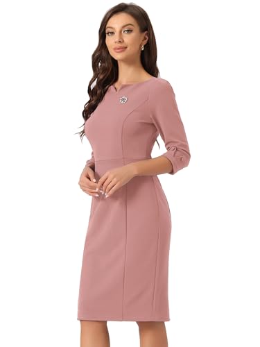 Image of Allegra K Work Dress for Women 3 /4 Sleeve Boat Neck Back Slit Sheath 2026 Professional Bodycon Business Casual Dresses