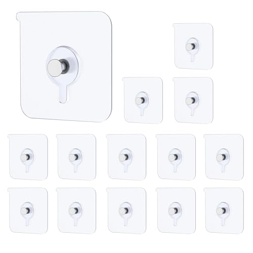 Image of 14 Pcs Adhesive Picture Hooks 2.36 inch Picture Hangers Without Nails Wall Hooks for Hanging Transparent Waterproof Frame Hangers Sticky Hooks for Bathroom Kitchen