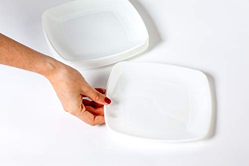 Pack 100 Platos Plástico Duro, Blanco, Cuadrado 20cm x 20cm - Lavable y Reutilizable - Vajilla Desechables para Catering Bodas Fiestas Cumpleaños Navidad. Grandes Calidades