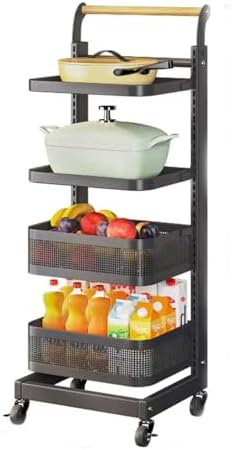 3-Tier Rolling Kitchen Storage Cart - Mobile Shelving Unit with Baskets - Space-Saving Kitchen Organizer & Trolley for Home, Dining, and Pantry Use