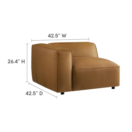 Image of Modway Auren Vegan Leather 3 Piece Modular Sofa in Camel - Faux Leather 3 Seater Couch - Comfy Mid Century Modern PU Leather Sofa for Living Room, Apartment, Loft
