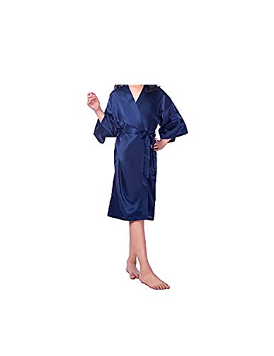 DCMINI Children's Silk Stain Pure Kimono Wedding Dressing Gown Kimono Robes Bridal Lingerie Sleepwear (Blue, 10)