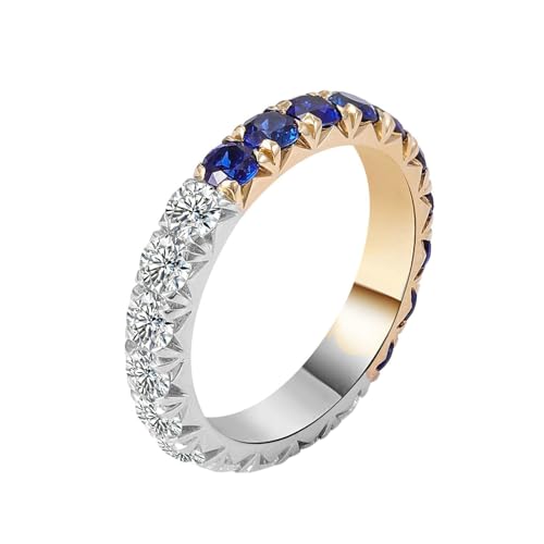 18K Gold Wedding Band Ring Round Shape White Blue Lab Created Sapphire Moissanite Rings for Womens Engagement