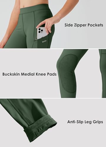 Image of Willit Girls Horse Riding Pants Tights Kids Equestrian Breeches Knee-Patch Youth Schooling Tights Zipper Pockets