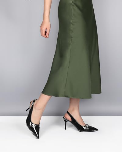 AUMOTED Women's Slingback Heels Beaded Pumps Sling Back High Heel Stilettos Heels Pointed Toe Shoes Dressy Shoes Patent US Size 11 Black3