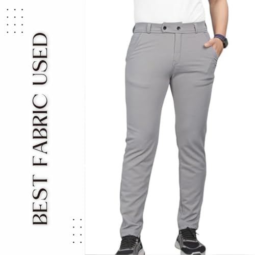 Image of MiraMichi Men's Slim Fit Formal Trousers - Crafted from Premium Lycra Blend Fabric, Solid Pattern, Ideal for Formal Occasions