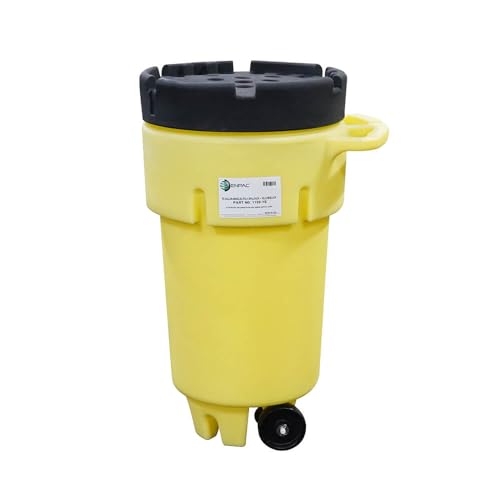 ENPAC Poly SpillPack Wheeled Drum, 50-Gallon, Yellow Base with Black Slip-Top Lid, for Spill Response, Storage, Disposal of Containers up to 20-Gallons