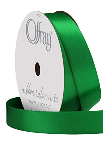 Image of Berwick Offray 068854 5 /8 inch Wide Single Face Satin Ribbon, Emerald Green, 6 Yds (Pack of 2)