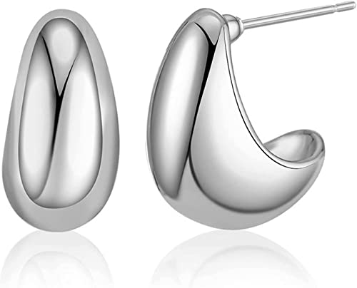 Sonateomber Silver Tear Drop Statement Waterdrop Earring Stud for Women Fashion Oversized Trendy Teardrop Polished Ball Hoops Earring Dupes Droplet Jewelry Gift