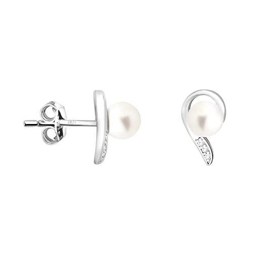 Boucles d'Oreilles Argent 925 Anti-Allergie Clous Perle et Zircon E1959