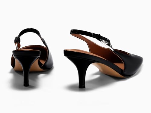 Image of Coutgo Womens Slingback Heels Kitten Low Heel Dress Shoes Closed Pointed Toe Buckle Pumps Work Wedding Shoes