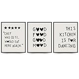 PLKMN Funny Kitchen Decor Set of 3 - Five Star Rating Poster, Black Kitchen Quotes Decor Chef Was Cute Print, Chef Signs Decoration Trendy Cooking Art, 8x10 (Unframed)