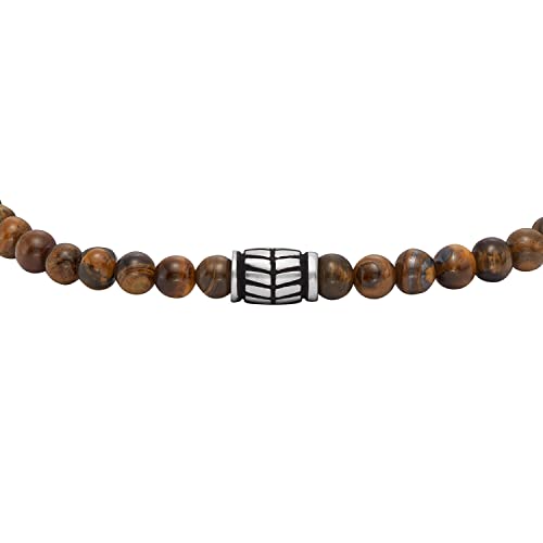 Fossil Men's Beaded Tigers Eye Bracelet, Color: Brown (Model: Jf04413040) #TOP1